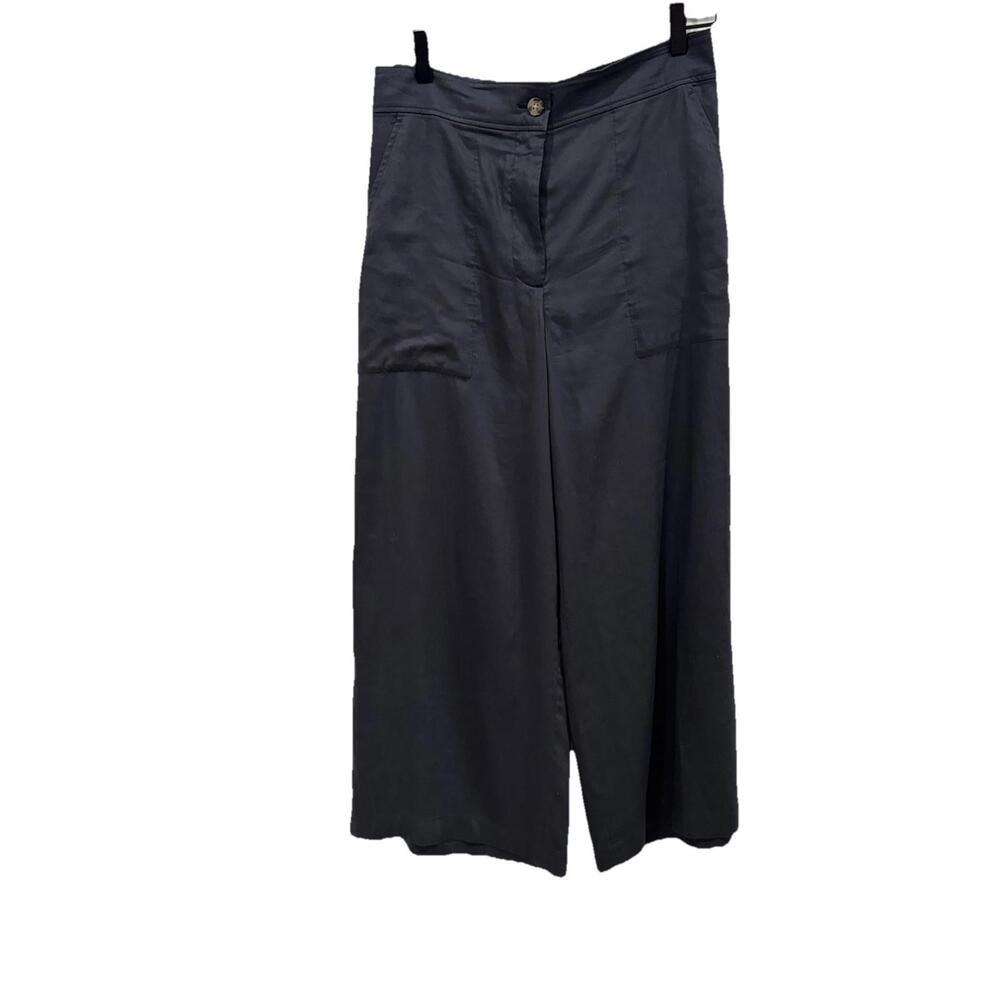 Women’s Club Monaco Wide Leg‎ Pants Black Size 6 Cupro Linen Blend  (inseam 23”)